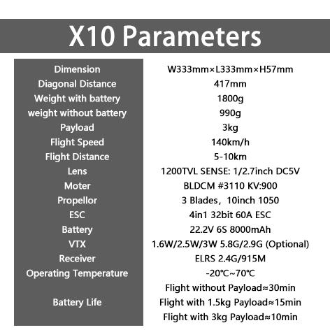 X10 FPV non-foldable FPV drone ,6S 8000mah battery