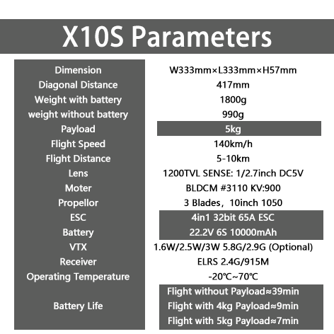 X10S non-foldable FPV drone ,6S 10000mah battery