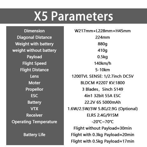X5 non-foldable FPV drone ,6S 5000mah battery ,